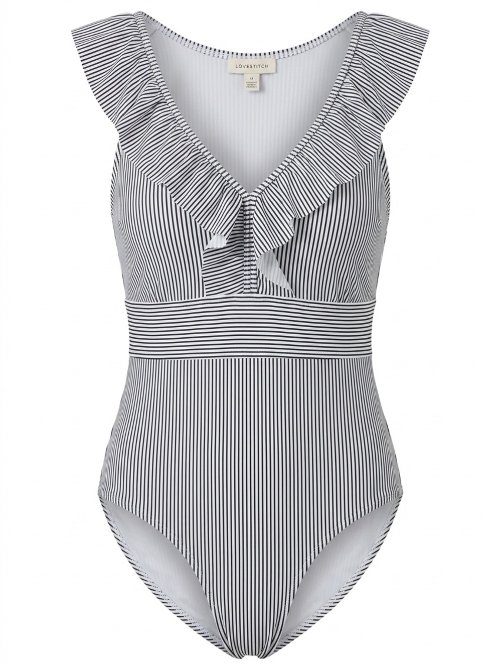 Lovestitch Navy & White Striped Ruffle One-Piece Swimsuit
